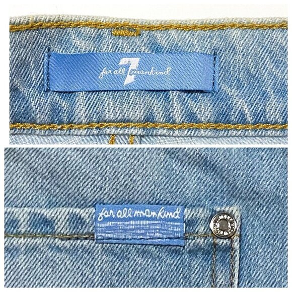 7 For All Mankind Fringed Denim Mini Skirt, Size  32 (jean sizing), New with tag - Picture 9 of 16